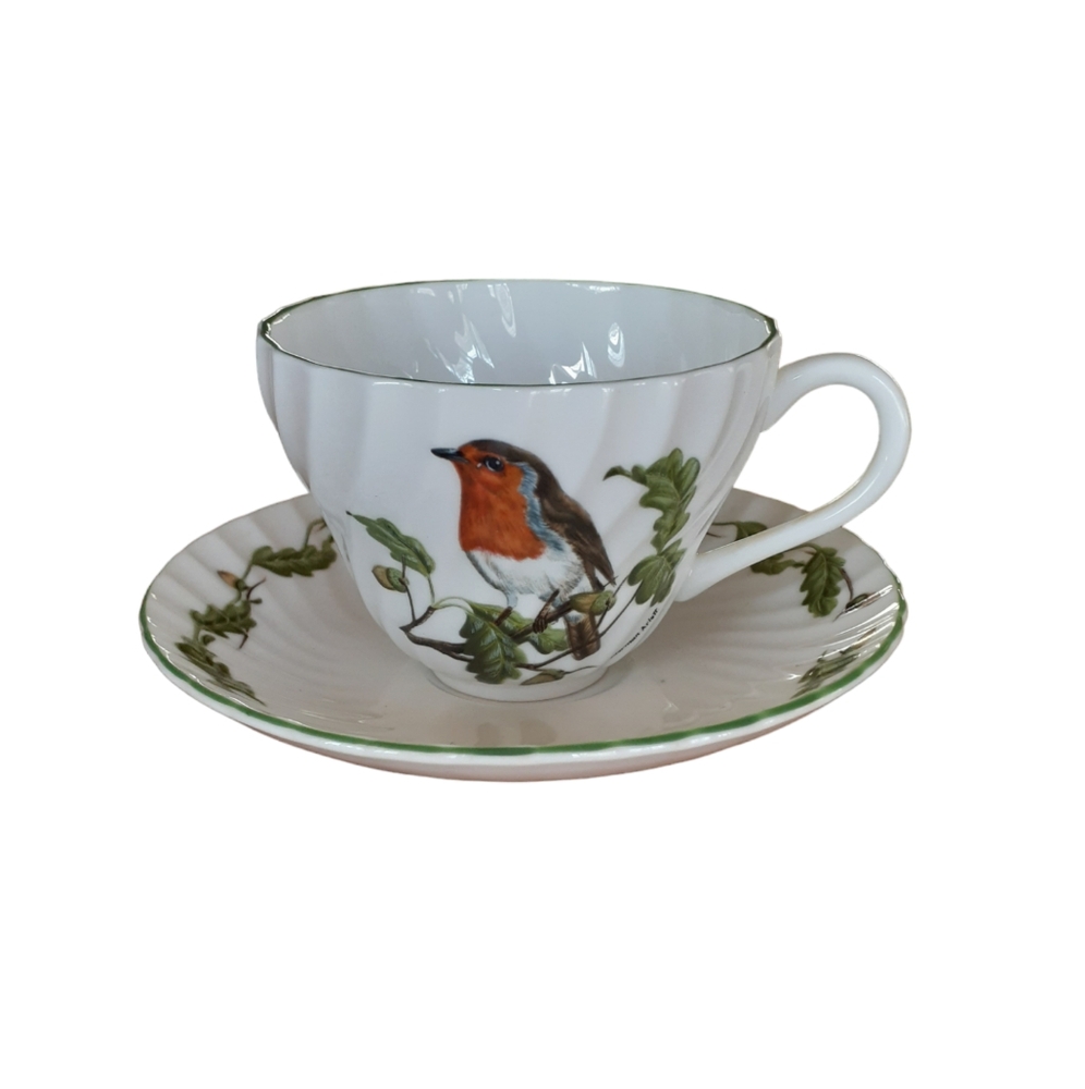 Crown Staffordshire England Vintage Bone China Norman Arlott Robin Cup & Saucer